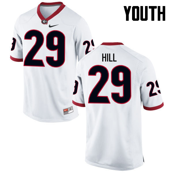 Youth Georgia Bulldogs #29 Tim Hill College Football Jerseys-White